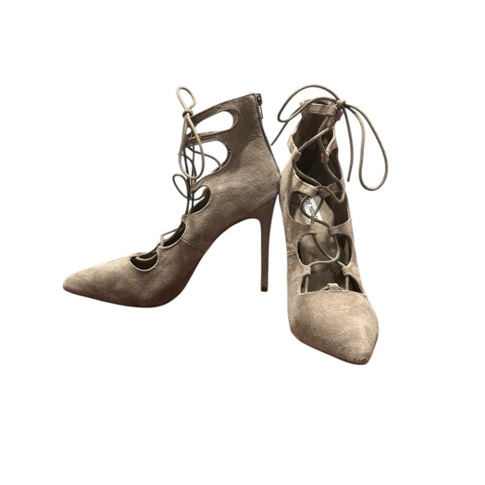 Steve Madden Yeskia Suede Pointed Toe Tie Up High Heel Shoes in Gray Size 10